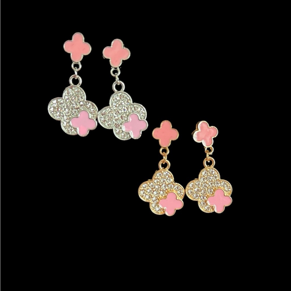 ✨ Pink Clover Drop Earrings | Gold & Silver Options | Statement Sparkle ✨